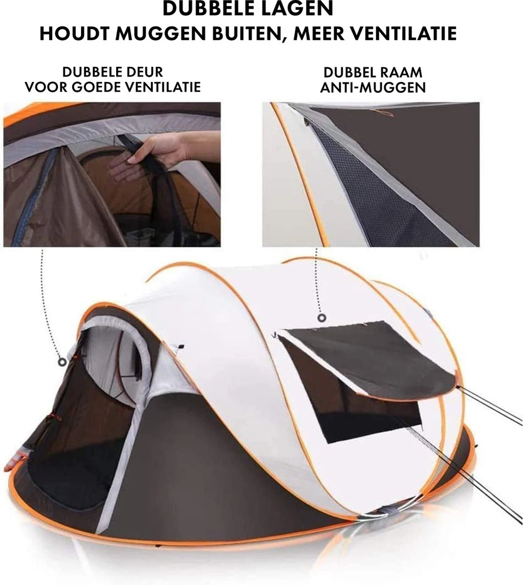 Fly Lab Luxe Pop Up Tent - Kampeer Tent - Grijs/Oranje - 4 Persoons 3 Fly Lab Luxe Pop Up Tent - Kampeer Tent - Grijs/Oranje - 4 Persoons - Afbeelding 3