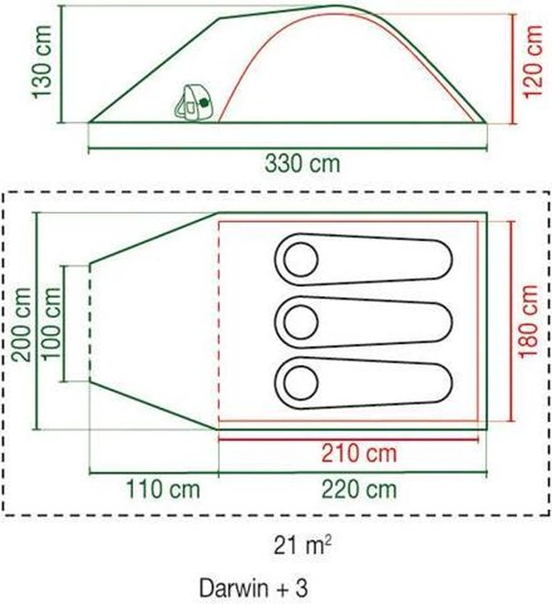 Coleman Darwin 3 Plus Koepeltent - 3-Persoons - Groen 16 Coleman Darwin 3 Plus Koepeltent - 3-Persoons - Groen - Afbeelding 16