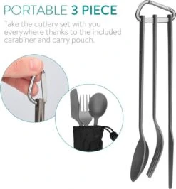 Navaris Campingbestek Van Titanium - Set Met Vork, Mes En Lepel - Bestekset Voor Onderweg En Op Reis - Inclusief Karabijnhaak En Bewaarzakje 14 Navaris Campingbestek Van Titanium - Set Met Vork, Mes En Lepel - Bestekset Voor Onderweg En Op Reis - Inclusief Karabijnhaak En Bewaarzakje -Buiten Kamperen 1115x1200 3