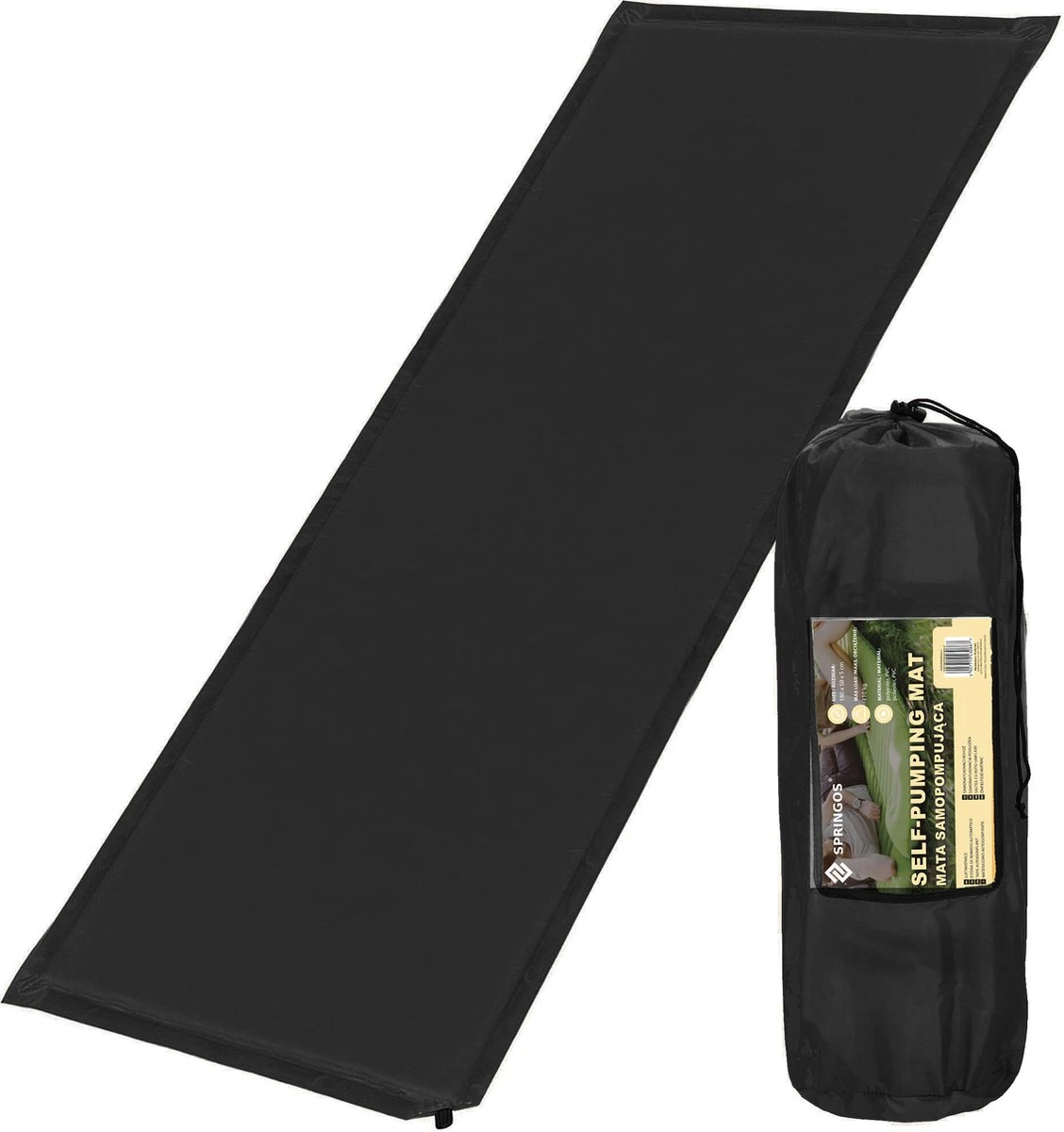 Springos Slaapmat | Zelfopblazend | 180 Cm | Inclusief Hoes | Zwart 1 Springos Slaapmat | Zelfopblazend | 180 Cm | Inclusief Hoes | Zwart