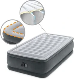 Intex Luchtbed - 1-Persoons - 99 X 191 X 46 Cm - Grijs - Met Ingebouwde Pomp, Hoeslaken Zwart En Reparatieset -Buiten Kamperen 1133x1200 2