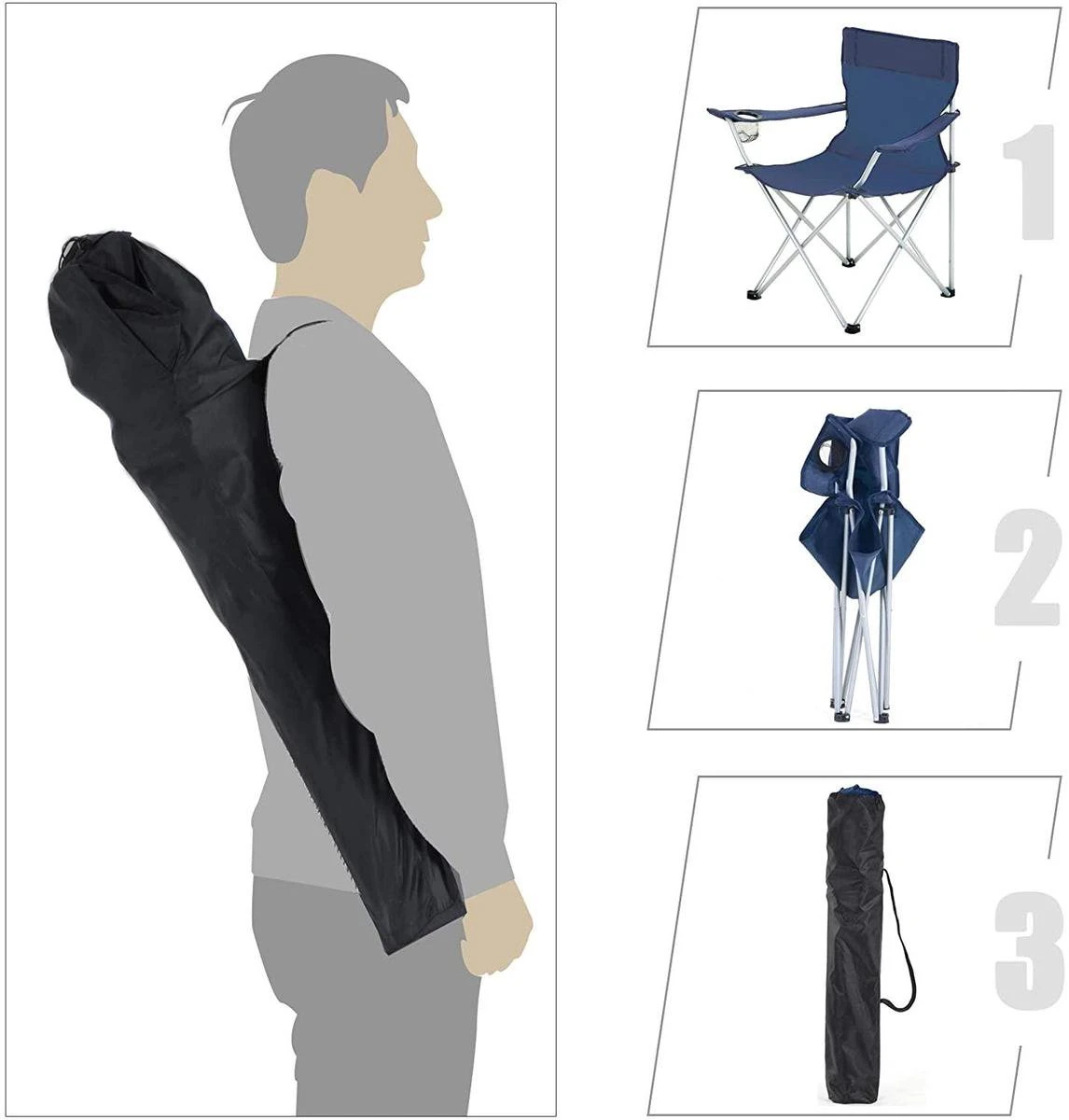 Set Van 2 Opvouwbare Campingstoelen, Klapstoelen Voor Buiten, Comfortabel, Met Armleuningen En Bekerhouders, Stabiel Frame, Draagvermogen 120 Kg - Blauw 5 Set Van 2 Opvouwbare Campingstoelen, Klapstoelen Voor Buiten, Comfortabel, Met Armleuningen En Bekerhouders, Stabiel Frame, Draagvermogen 120 Kg - Blauw - Afbeelding 5