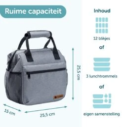 ForDig Lunchtas Grijs - Koeltas Gemaakt Van 600D Polyester Met PEVA-Voering - Ruimte Voor Lunchtrommel / Snacks / Blikjes - Koel Tas Met Mesh Opbergruimtes En Ruimte Voor Bestek - Lunch Tas Cool Bag - Coolerbag - Kleine Cooler -Buiten Kamperen 1150x1200
