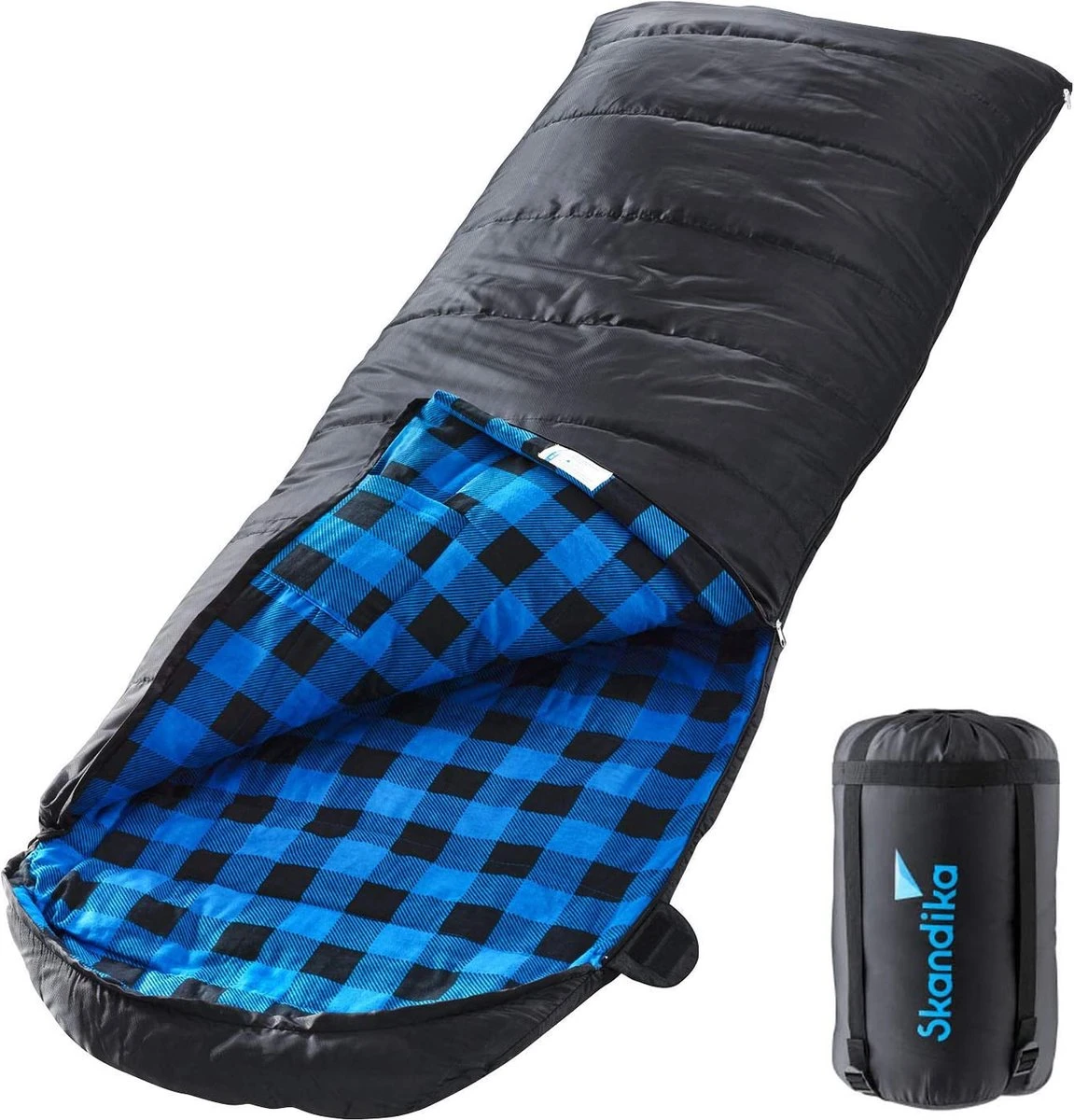 Skandika Dundee Flannel-L Slaapzak – Mummmieslaapzakken – Slaapzakken Volwassen - Maat M – Unisex - Katoen, Luxe Kwaliteit, Dubbele Slaapzak, 3 Seizoenen, Tot -20°C - 220 X 80 Cm - Outdoor Kampeerslaapzak – Ritssluiting Links - Zwart/blauw 1 Skandika Dundee Flannel-L Slaapzak – Mummmieslaapzakken – Slaapzakken Volwassen - Maat M – Unisex - Katoen, Luxe Kwaliteit, Dubbele Slaapzak, 3 Seizoenen, Tot -20°C - 220 X 80 Cm - Outdoor Kampeerslaapzak – Ritssluiting Links - Zwart/blauw