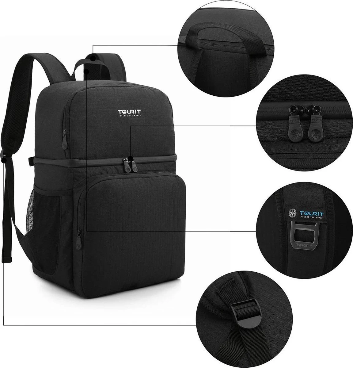 Koeltas Rugzak (28L) - Geschikt Voor 16 Blikjes - Lunchtas Voor Dames En Heren - Zwart 7 Koeltas Rugzak (28L) - Geschikt Voor 16 Blikjes - Lunchtas Voor Dames En Heren - Zwart - Afbeelding 7