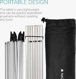 Navaris Campingtafel - Inklapbaar Campingtafeltje Van Aluminium - Opvouwbare Tafel Inclusief Draagtas - Picknicktafel - Zilver -Buiten Kamperen 1154x1200