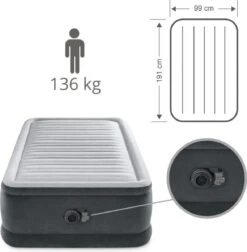 Intex Luchtbed - 1-Persoons - 99 X 191 X 46 Cm - Grijs - Met Ingebouwde Pomp, Hoeslaken Zwart En Reparatieset -Buiten Kamperen 1177x1200 3