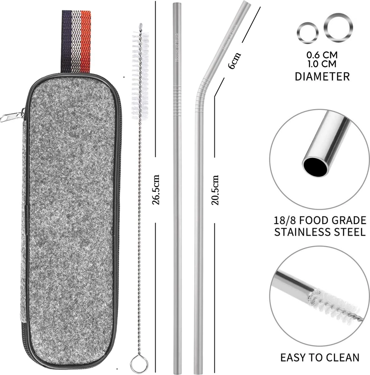 House Of Husk Reisbestek - Reis Bestekset - Chopsticks - Metalen Rietjes Met Borstel - Lepel - Vaatwasserbestendig - RVS - 7 Delig - Zilver 3 House Of Husk Reisbestek - Reis Bestekset - Chopsticks - Metalen Rietjes Met Borstel - Lepel - Vaatwasserbestendig - RVS - 7 Delig - Zilver - Afbeelding 3