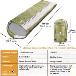 COVACURE 1.5/0.8kg Slaapzak, 3 Seizoenen Ultra Warm & Lichtgewicht Slaapzak Voor Volwassenen, Envelop Compacte Outdoor Slaapzakken Met Draagbare Compressie Tas Voor Camping, Rugzakken, Wandelen... -Buiten Kamperen 1189x1200 2