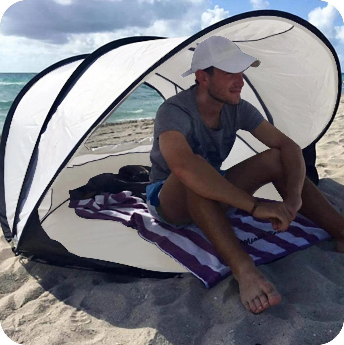 Deryan Luxe Pop Up Strandtent XXL - Anti-UV 50+ - Cream 8 Deryan Luxe Pop Up Strandtent XXL - Anti-UV 50+ - Cream - Afbeelding 8