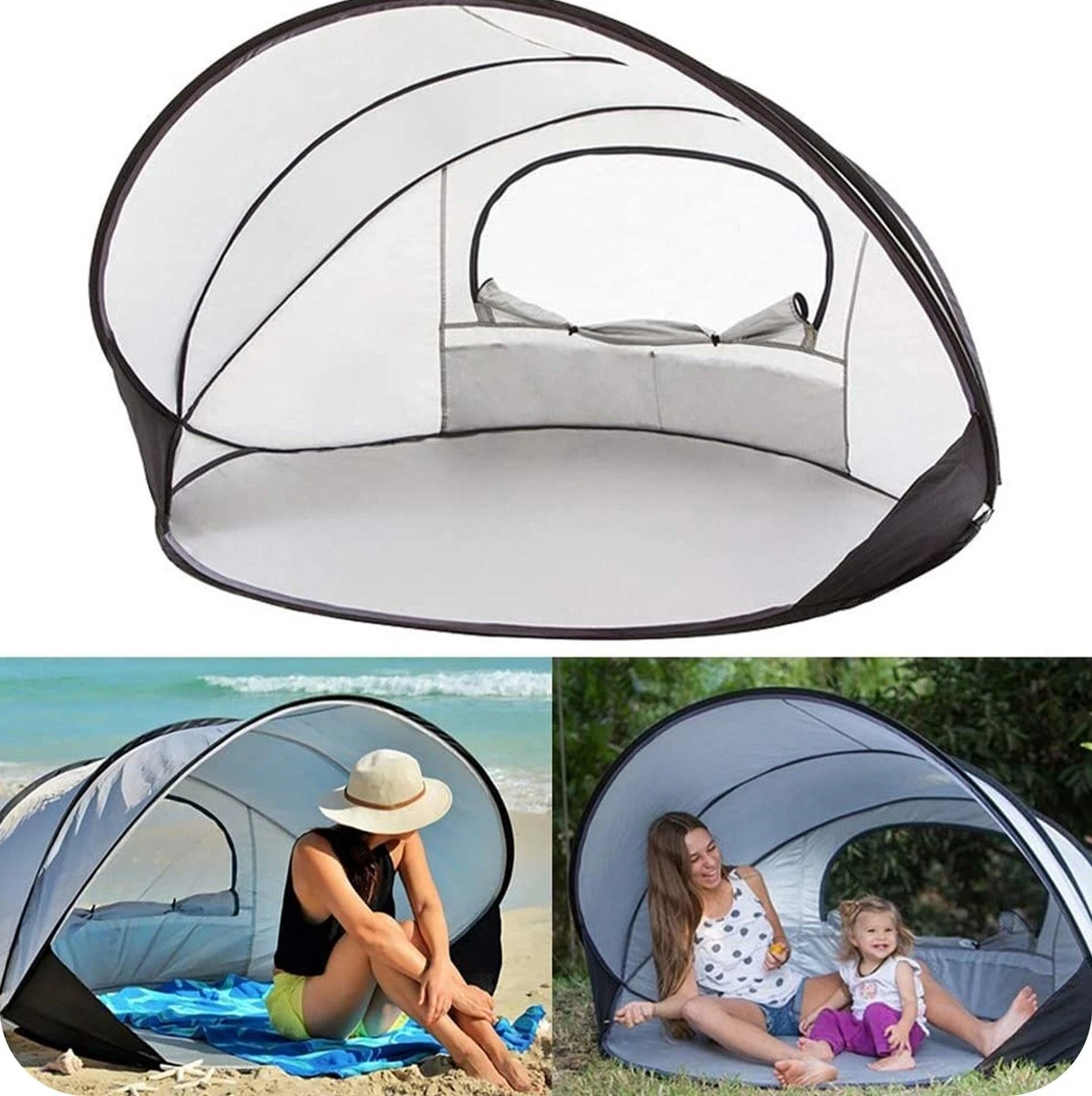 Deryan Luxe Pop Up Strandtent XXL - Anti-UV 50+ - Zilver 4 Deryan Luxe Pop Up Strandtent XXL - Anti-UV 50+ - Zilver - Afbeelding 4