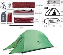 Cloud Up 1 Upgraded - Naturehike® - 1 Persoons Tent - Lichtgewicht Tent - Incl. Grondzeil - 210T 3000mm - Outdoor - Waterdicht - Hiking & Wandelen -Buiten Kamperen 1200x1038 2
