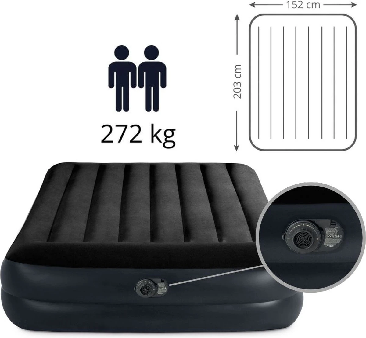 Intex Luchtbed - 2-Persoons - 152 X 203 X 42 Cm - Blauw - Met Pomp + Hoeslaken Wit + Reparatieset 2 Intex Luchtbed - 2-Persoons - 152 X 203 X 42 Cm - Blauw - Met Pomp + Hoeslaken Wit + Reparatieset - Afbeelding 2