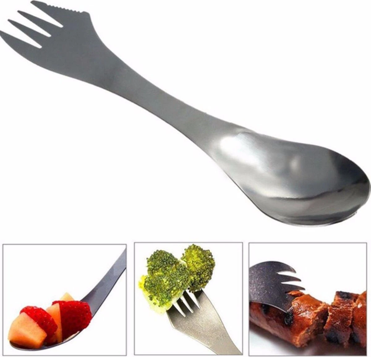 KELERINO. RVS Spork - Survival Outdoor Camping - Vork, Lepel & Mes 1 KELERINO. RVS Spork - Survival Outdoor Camping - Vork, Lepel & Mes