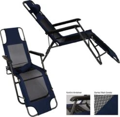 Ligstoel 180x60cm - Opvouwbaar Campingstoel Ligbed Strandstoel Tuinstoel Vouwligstoel Blauw -Buiten Kamperen 1200x1168
