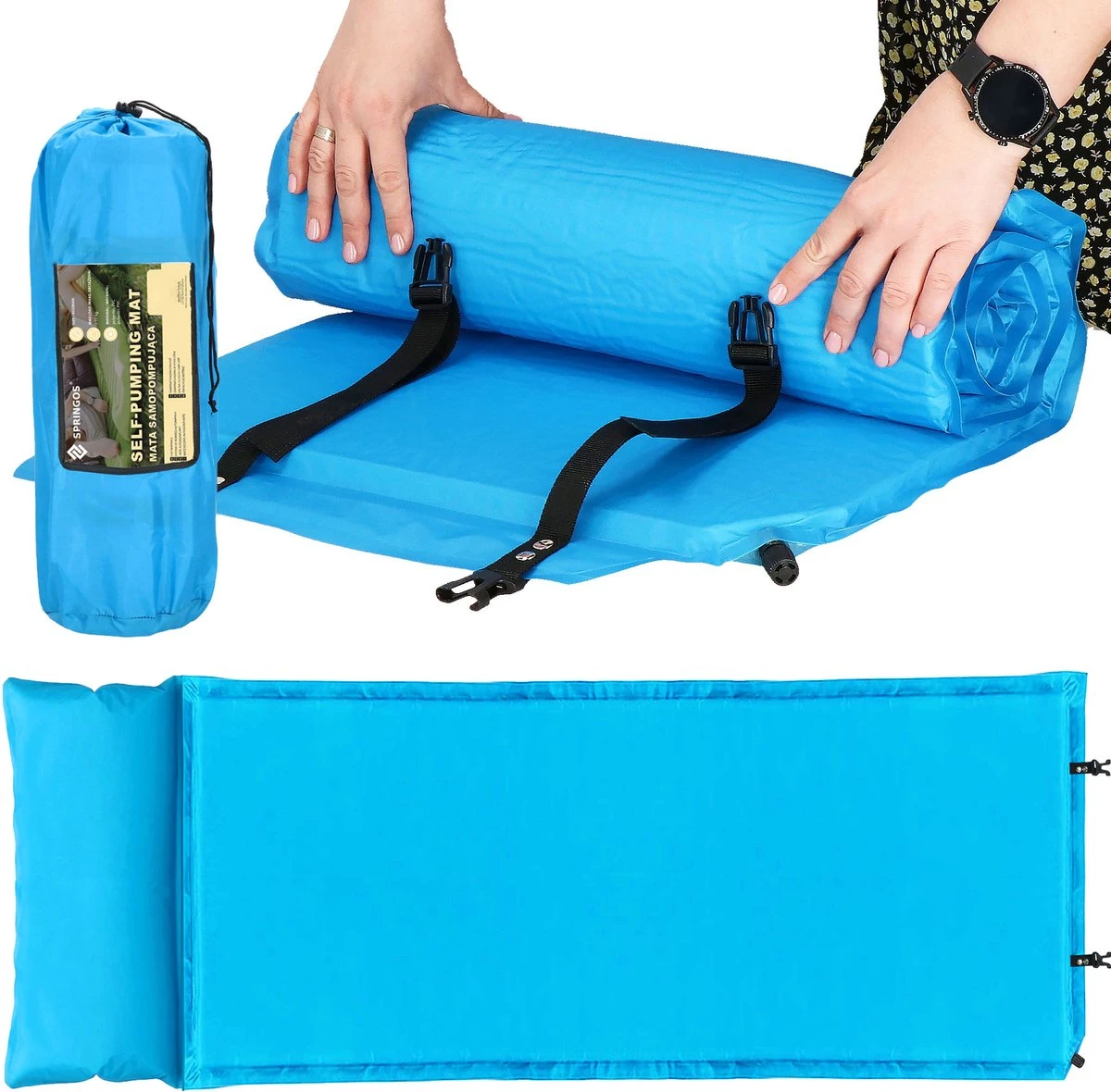 Springos Slaapmat | Zelfopblazend | 186 Cm | Inclusief Hoes & Hoofdkussen | Lichtblauw 16 Springos Slaapmat | Zelfopblazend | 186 Cm | Inclusief Hoes & Hoofdkussen | Lichtblauw - Afbeelding 16