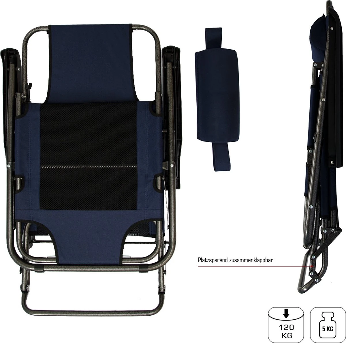 Ligstoel 155x60cm - Opvouwbaar Campingstoel Ligbed Strandstoel Tuinstoel Vouwligstoel Blauw 10 Ligstoel 155x60cm - Opvouwbaar Campingstoel Ligbed Strandstoel Tuinstoel Vouwligstoel Blauw - Afbeelding 10