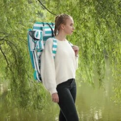 Strandstoel Met Afneembare Hoofdsteun, Draagbare Klapstoel, Campingstoel, Rugleuning Tot 180° Verstelbaar, Met Bekerhouder En Zijvak, Groene En Witte Strepen GCB62JW -Buiten Kamperen 1200x1200 21