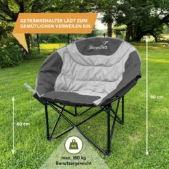 Skandika Moonchair Sirkka – Campingstoelen – Klapstoel – Vouwstoel – Kampeerstoel - Grote, Comfortabele, Campingstoel Opvouwbaar, Gepolsterd, Koelvak, Drinkhouder, Draaggreep En Draagtas, Antislipvoetjes - Max. 150 Kg – Zwart/grijs -Buiten Kamperen 1200x1200 29