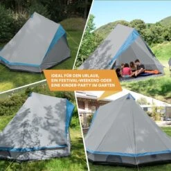 Skandika Tipii II Tent – Tipi-tenten – Teepee – 8 Persoons Campingtent – Muggengaas – 250 Cm Stahoogte – Uitneembare Tentvloer – 3000 Mm Waterkolom – Indische Tent, Partytent, Festivaltent – Outdoor, Camping, Tuin – Kamperen – Grijs/turquoise -Buiten Kamperen 1200x1200 602
