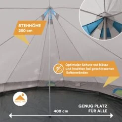 Skandika Tipii II Tent – Tipi-tenten – Teepee – 8 Persoons Campingtent – Muggengaas – 250 Cm Stahoogte – Uitneembare Tentvloer – 3000 Mm Waterkolom – Indische Tent, Partytent, Festivaltent – Outdoor, Camping, Tuin – Kamperen – Grijs/turquoise -Buiten Kamperen 1200x1200 603