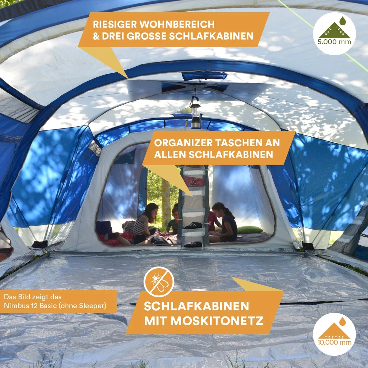 Skandika Nimbus Sleeper 12 Tent – Koepeltenten – 12 Persoons Familietent - Campingtent – Muggengaas – Sleeper Technology (3 Extra Donkere Slaapcabines) – 760 X 630 X 215 Cm (LxBxH) – 5000 Mm Waterkolom – Camping, Tuin – Kamperen – Blauw/wit 8 Skandika Nimbus Sleeper 12 Tent – Koepeltenten – 12 Persoons Familietent - Campingtent – Muggengaas – Sleeper Technology (3 Extra Donkere Slaapcabines) – 760 X 630 X 215 Cm (LxBxH) – 5000 Mm Waterkolom – Camping, Tuin – Kamperen – Blauw/wit - Afbeelding 8