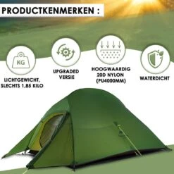 Cloud Up 3 Upgraded - Naturehike® - Tent 3 Persoons - Lichtgewicht Tent - Incl. Grondzeil - 20D 4000MM - Outdoor Kampeertent - Waterdicht - Hiking & Wandelen -Buiten Kamperen 1200x1200 694