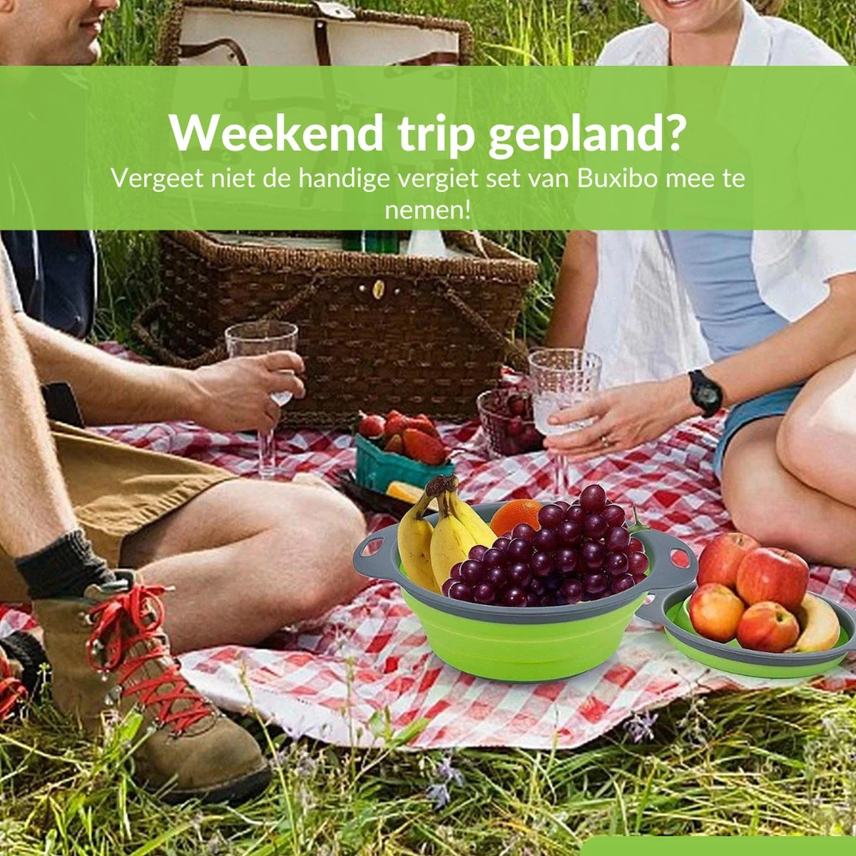 Buxibo - 3-Delige Keuken Vergiet Set Inklapbaar Groen/Grijs 12 Buxibo - 3-Delige Keuken Vergiet Set Inklapbaar Groen/Grijs - Afbeelding 12