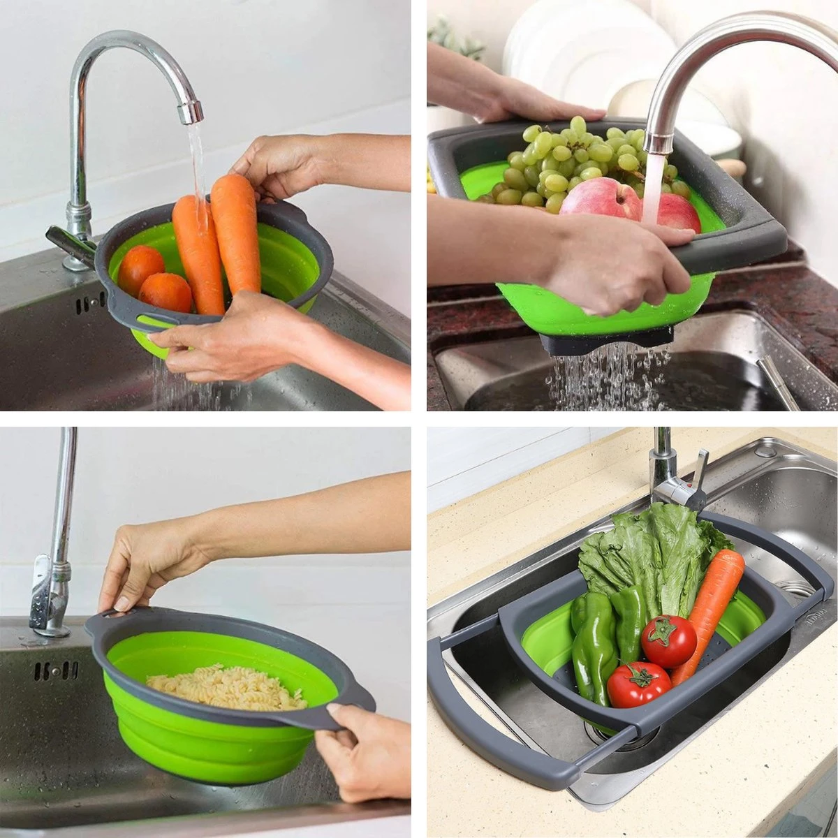 Buxibo - 3-Delige Keuken Vergiet Set Inklapbaar Groen/Grijs 16 Buxibo - 3-Delige Keuken Vergiet Set Inklapbaar Groen/Grijs - Afbeelding 16