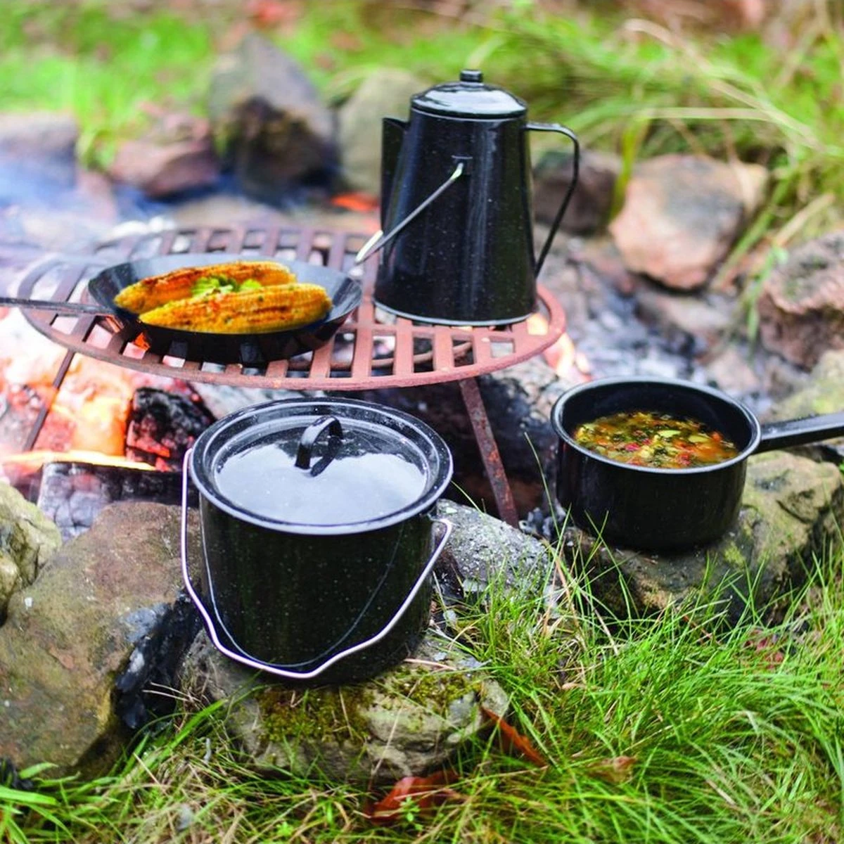 ESSCHERT DESIGN Pannenset Kampvuur - 4 Delig - Outdoor - Metaal 10 ESSCHERT DESIGN Pannenset Kampvuur - 4 Delig - Outdoor - Metaal - Afbeelding 10