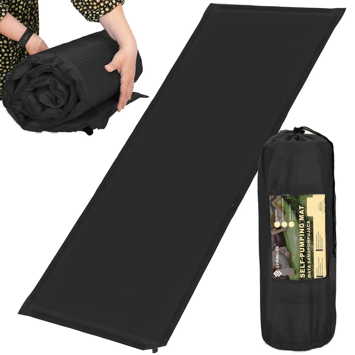 Springos Slaapmat | Zelfopblazend | 180 Cm | Inclusief Hoes | Zwart 10 Springos Slaapmat | Zelfopblazend | 180 Cm | Inclusief Hoes | Zwart - Afbeelding 10