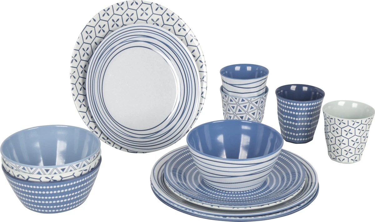 Bo-Camp - Servies - Mix & Match- 16-Delig - Blauw 1 Bo-Camp - Servies - Mix & Match- 16-Delig - Blauw