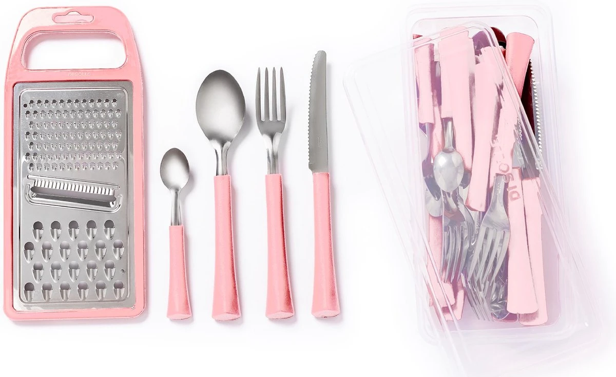 Di Solle Inova D - 6 Persoons Bestekset - Handige Opbergbak Met Raspdeksel - 26 Delig - Baby Pink 1 Di Solle Inova D - 6 Persoons Bestekset - Handige Opbergbak Met Raspdeksel - 26 Delig - Baby Pink