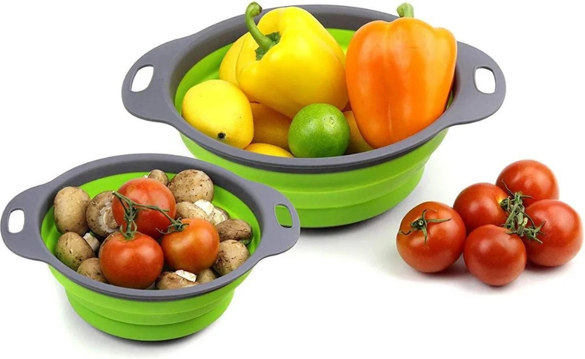 Buxibo - 3-Delige Keuken Vergiet Set Inklapbaar Groen/Grijs 17 Buxibo - 3-Delige Keuken Vergiet Set Inklapbaar Groen/Grijs - Afbeelding 17