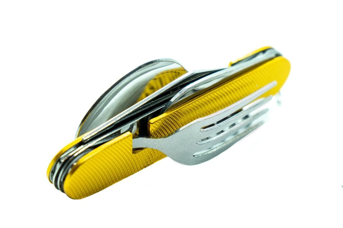 Camping Bestek Zakmes | Roestvrijstaal Survival Bestek | Mes, Vork, Lepel, Krukentrekker, Bieropener, Spork | Opvouwbaar Kampeer Bestek Multitool | Cadeau Voor Man & Vrouw 2 Camping Bestek Zakmes | Roestvrijstaal Survival Bestek | Mes, Vork, Lepel, Krukentrekker, Bieropener, Spork | Opvouwbaar Kampeer Bestek Multitool | Cadeau Voor Man & Vrouw - Afbeelding 2