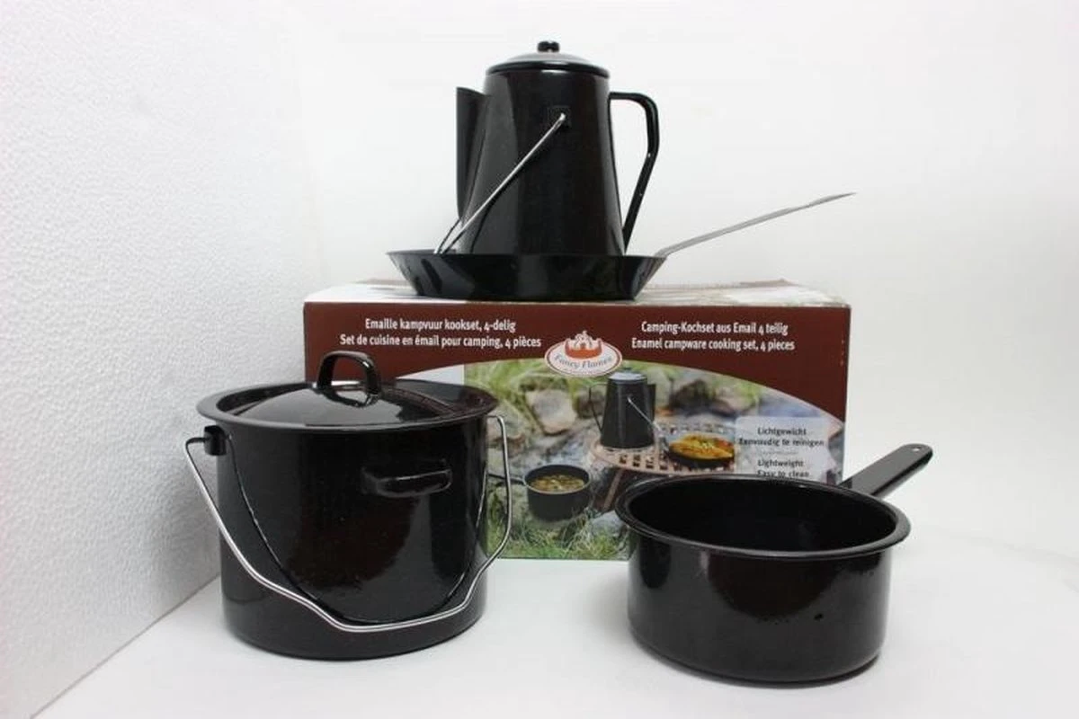 ESSCHERT DESIGN Pannenset Kampvuur - 4 Delig - Outdoor - Metaal 2 ESSCHERT DESIGN Pannenset Kampvuur - 4 Delig - Outdoor - Metaal - Afbeelding 2