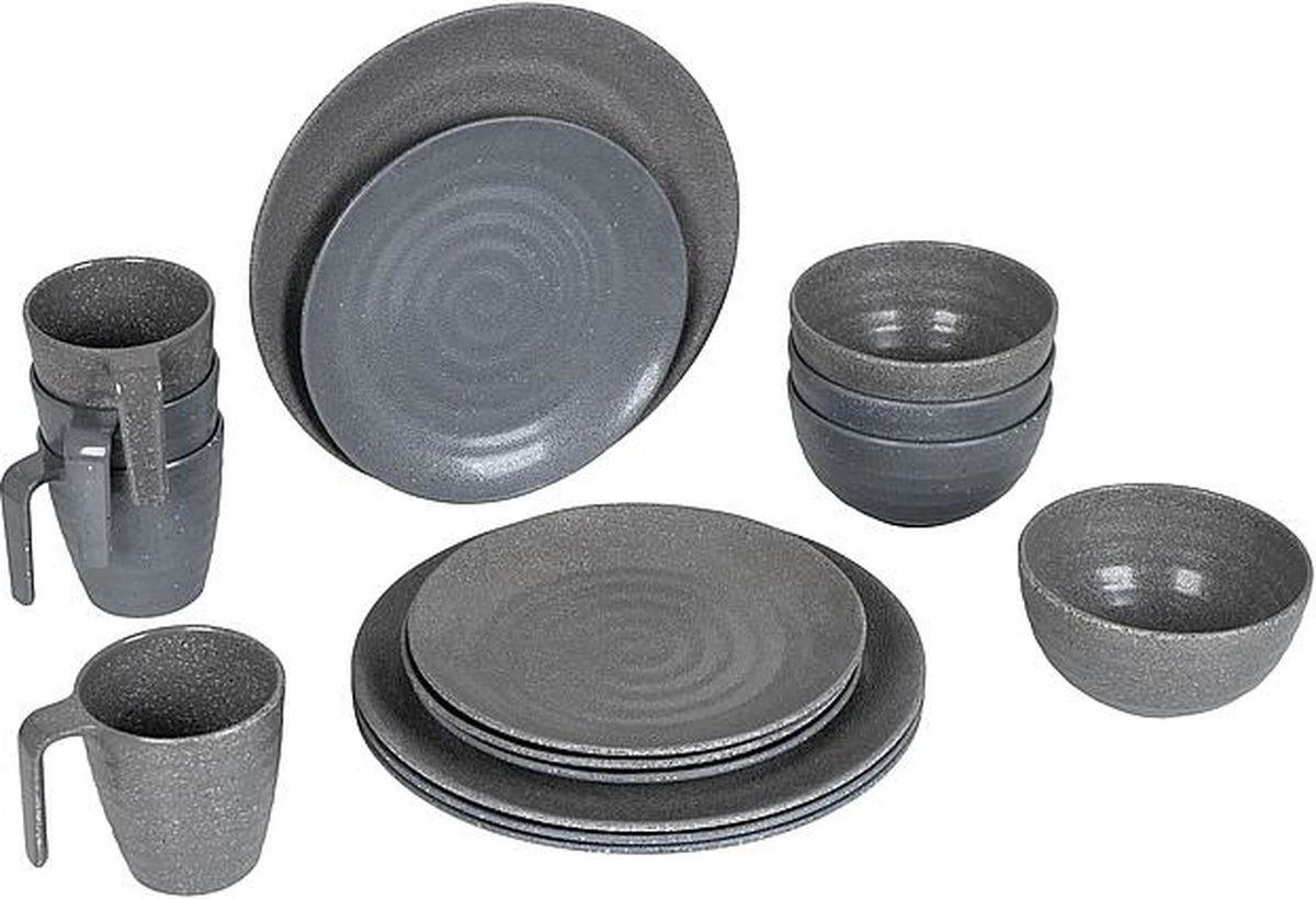 Bo-Camp Campingservies - 100% Melamine - 16-delig - Stone - Grijs 17 Bo-Camp Campingservies - 100% Melamine - 16-delig - Stone - Grijs - Afbeelding 17