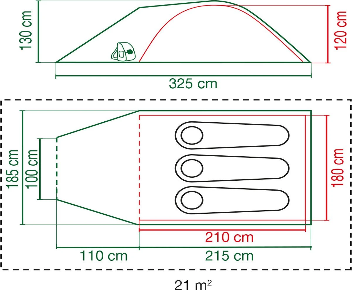 Coleman Darwin 3 Plus Koepeltent - 3-Persoons - Groen 12 Coleman Darwin 3 Plus Koepeltent - 3-Persoons - Groen - Afbeelding 12
