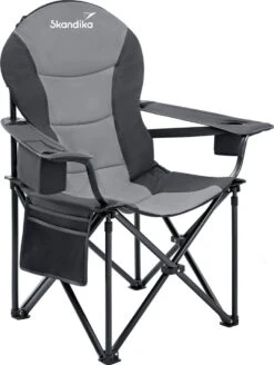 Skandika Relax Comfort Campingstoel - Campingstoel Opvouwbaar - Comfortabele Klapstoel Met Drinkhouder En Koelvak, Tot Max. 160 Kg, Opvouwbaar, Lichtgewicht | Vouwstoel Voor Kamperen, Camping, Festival, Vissen – Grijs