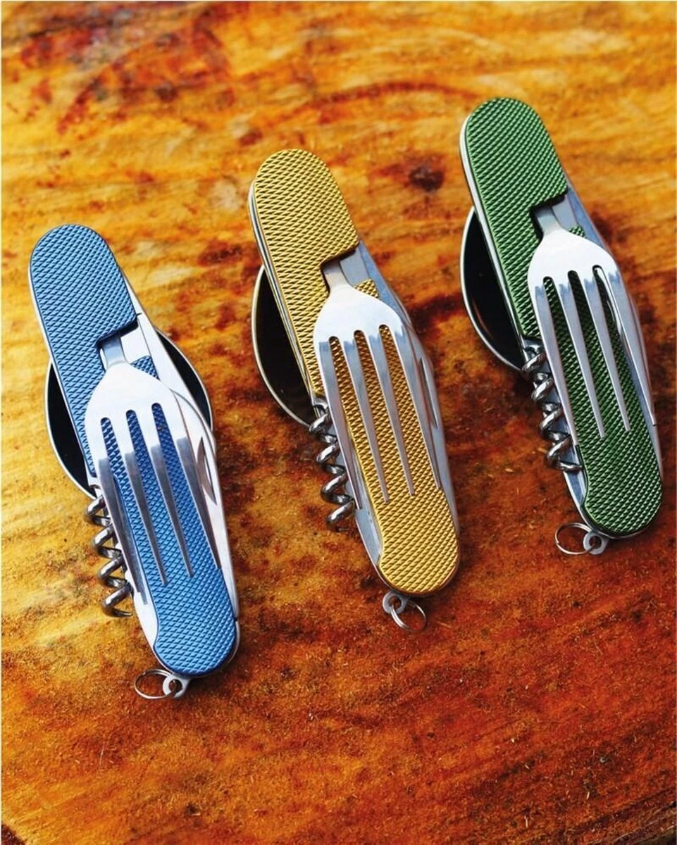 Merkloos Bestek - All -In-One Vork / Lepel / Mes / Flesopener/ Tirbuson - Blauw 3 Merkloos Bestek - All -In-One Vork / Lepel / Mes / Flesopener/ Tirbuson - Blauw - Afbeelding 3